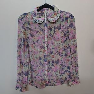 Floral Collared Shirt w/ Zipper Detail